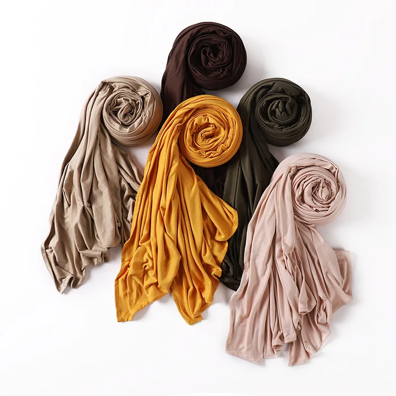 Muslimischer Hijab-Schal aus schlichter Baumwolljersey, einfarbig, mit guter Stich, dehnbar, weich, Turban-Kopfwickel, Schal, Foulard Femme – Detail 2