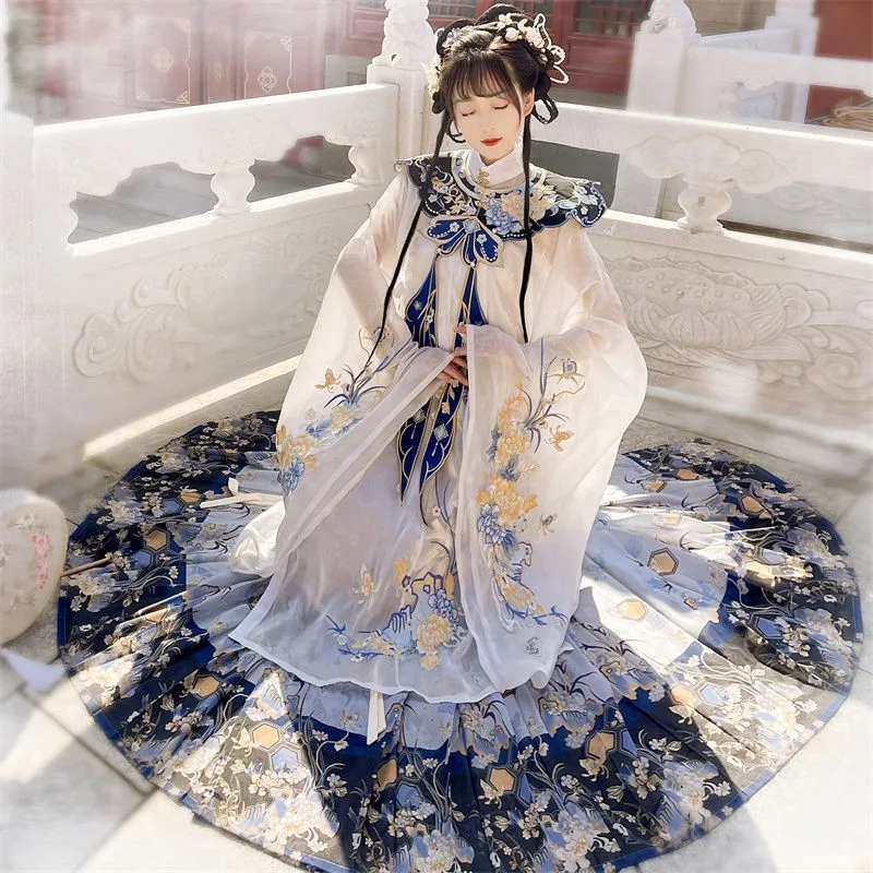 The new Hanfu Ming system cardigan standing collar long shirt waist horse skirt heavy embroidery cloud shoulder Hanfu