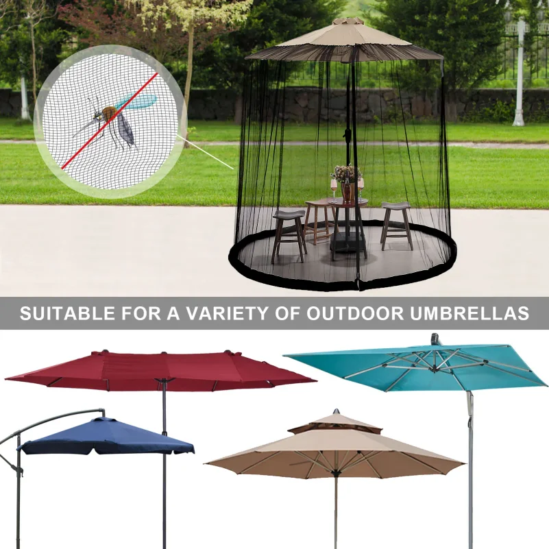 Outdoor Patio Umbrella Mosquito Net Cover Adjustable Garden Parasol Bug Mesh Screen