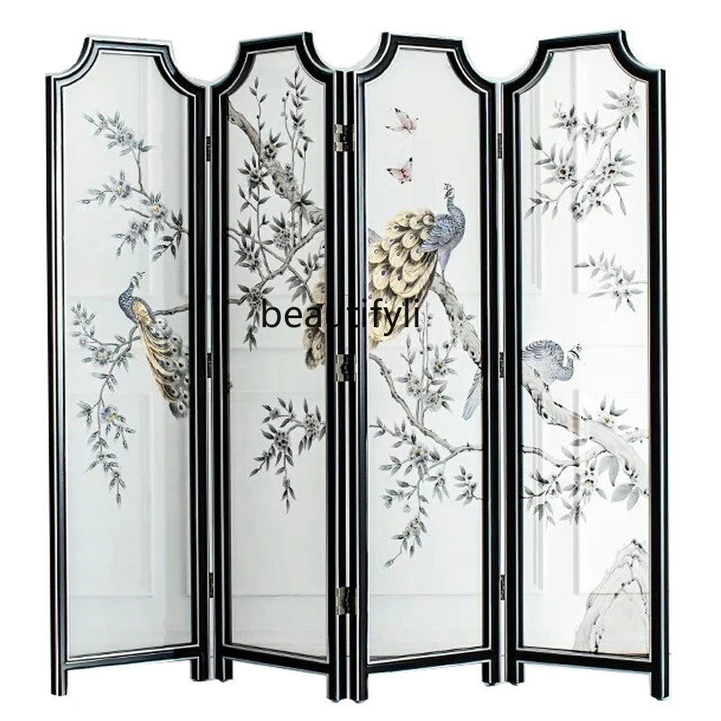 

Living room screen partition folding painted solid wood new Chinese entrance modern simple background wall folding screen