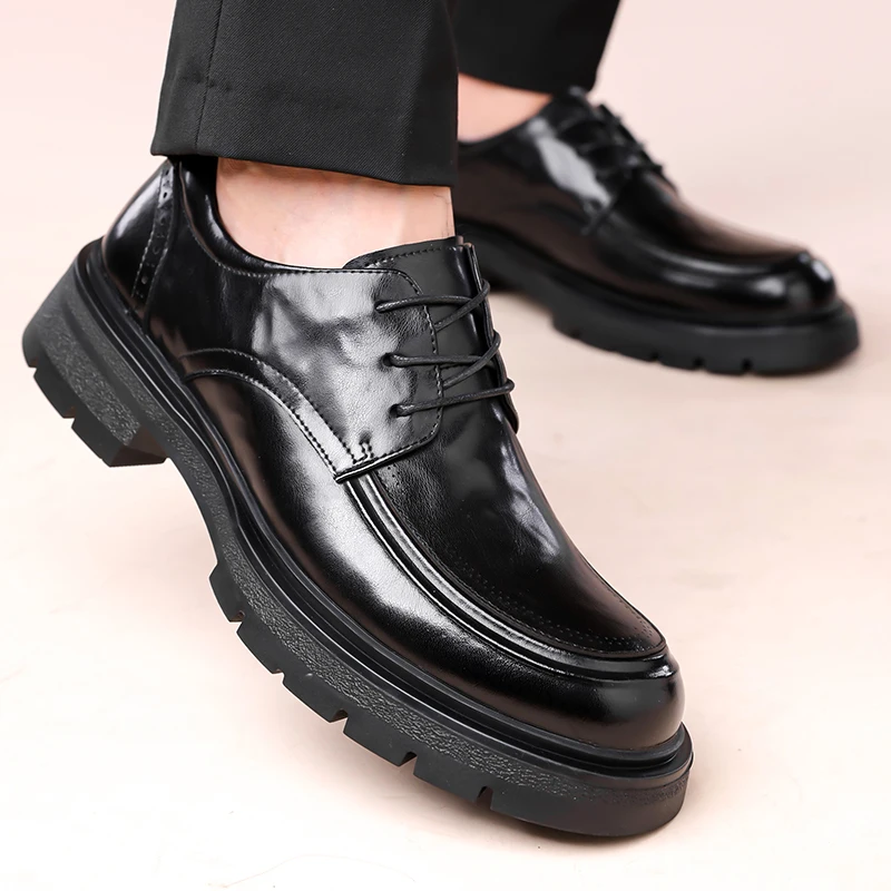 أحذية رجالية من الجلد الأسود مريحة للرجال على الطراز الكلاسيكي مناسبة لمكتب الأعمال أحذية كاجوال للبالغين بسيطة ومتعددة الاستخدامات