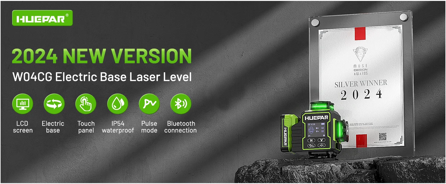 Lot Niveau Laser Huepar W04CG 4D Vert + Trépied TPD14 + Récepteur