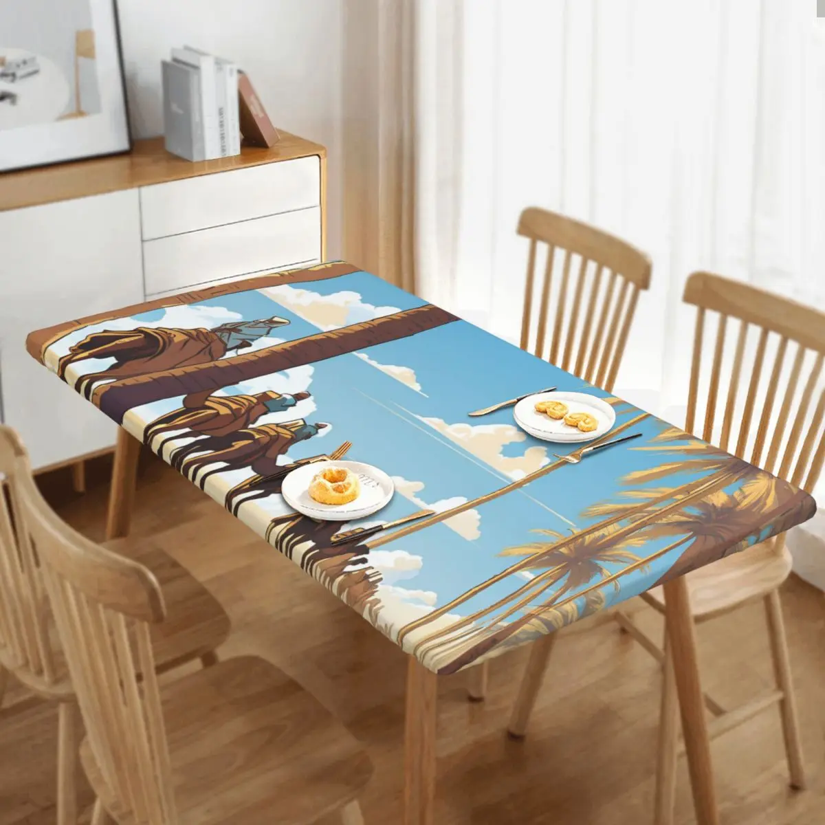 Caravan Under The Blue Sky Custom Rectangular Tablecloth Waterproof Table Cover for Festival Party Decorations Table Cloth