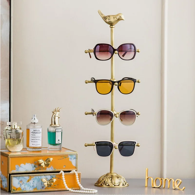 

Brass Jewelry Display Rack Multi-Tier Sunglasses and Earring Storage Luxury Dressing Table Organizer Elegant Accessory Showcase