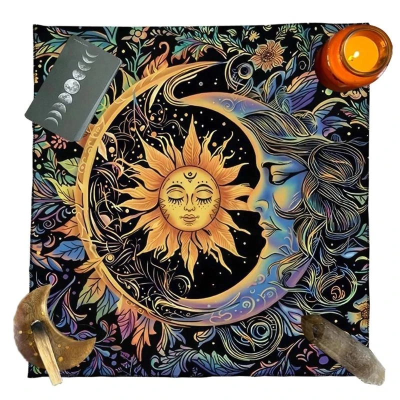 

R53E Tarots Card Tablecloth Altars Cloth Moons and Sun Astrologys Tablecloth Decors