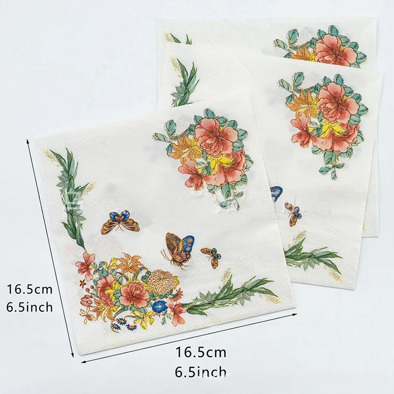 20pcs/Pac Colorful Butterfly Flower and Grass Printed Napkins Butterfly Valley Bart Paper Wedding Pure Wood Pulp Paper Placemats