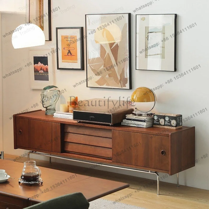 zj.Solid wood retro TV cabinet, high-end small apartment, family living room TV cabinet group, medieval retro TV