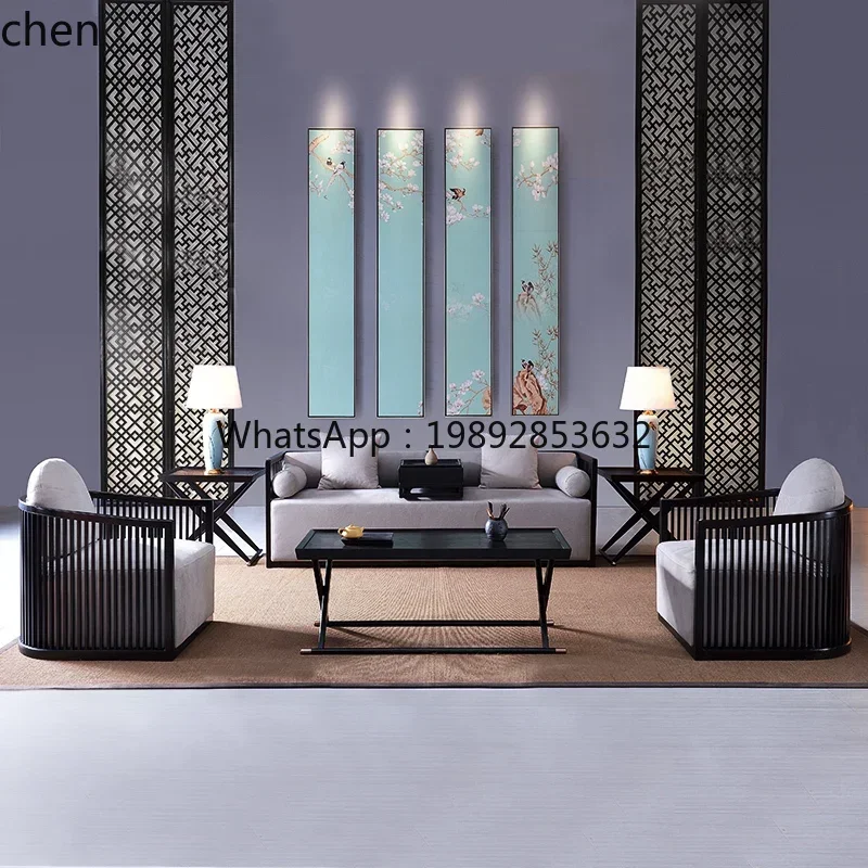 y10-new Chinese sofa combination Zen solid wood sofa living room small apartment office home