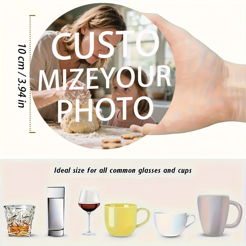 ラウンド木製コースタープリント2枚、写真2枚用コースター2枚、パーソナライズされた家族のデスクトップ装飾、リビングルーム、寝室、ホームオフィスに最適 - ボディステッカー付きギフト