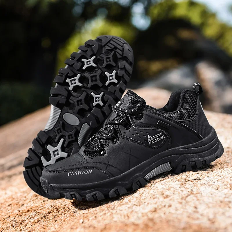 Zapatos para hombre 2025, nuevas zapatillas de deporte para hombre, zapatillas de cuero impermeables para montañismo, Camping, senderismo, suela gruesa, cómodas zapatillas para correr
