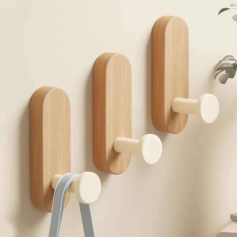 Selbstklebende Wandhaken aus Holz zum Aufhängen von Mantel, Handtuch, Kleidung, Decke, Hut, Rucksack, Robe, Eingangsbereich, Schlüsselhalter, Dekoration – Detail 2