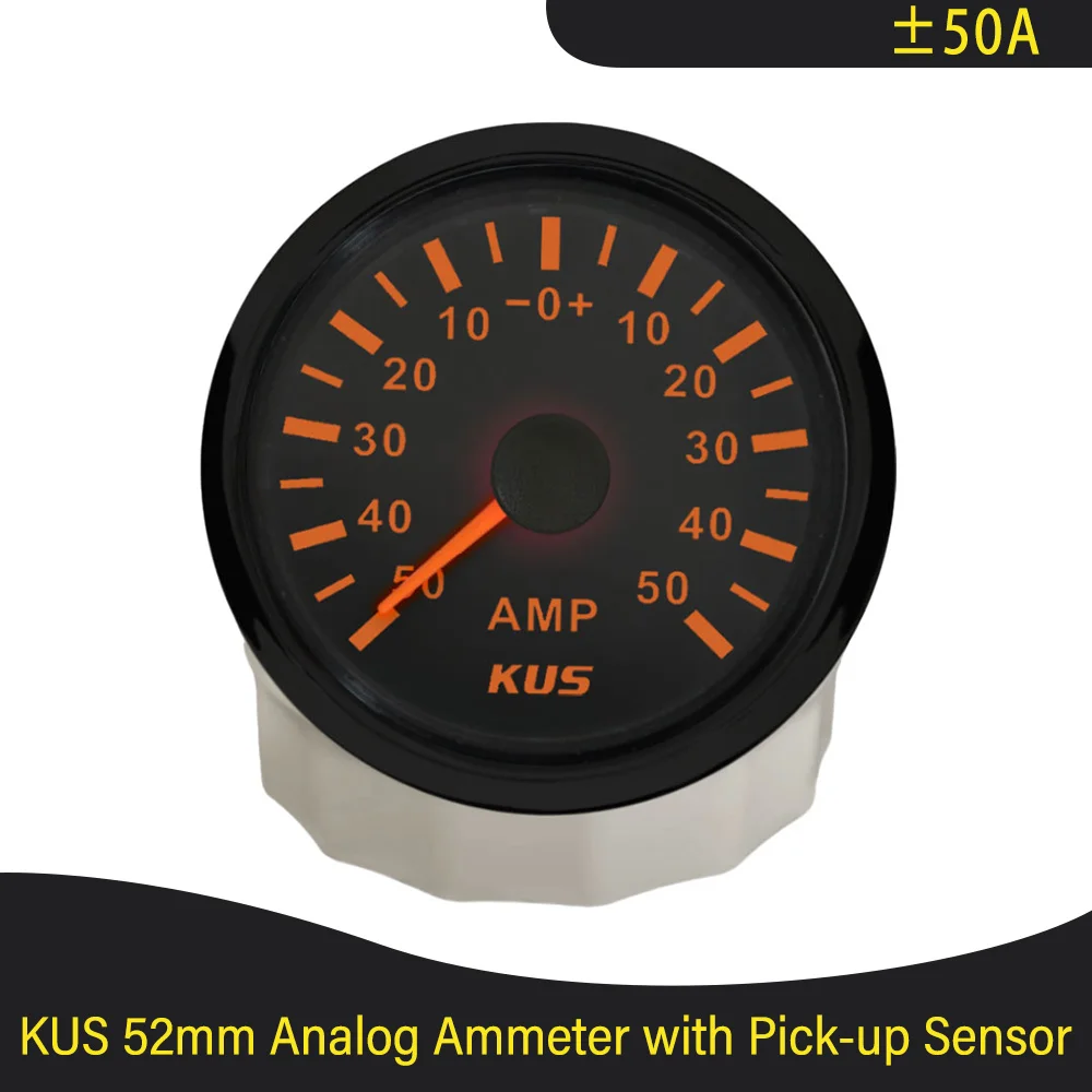 KUS 52mm Universal Boat Car Ammeter AMP Meter 50A 80A 150A with Current Shunt Pick-up Unit Red Yellow available Backlight