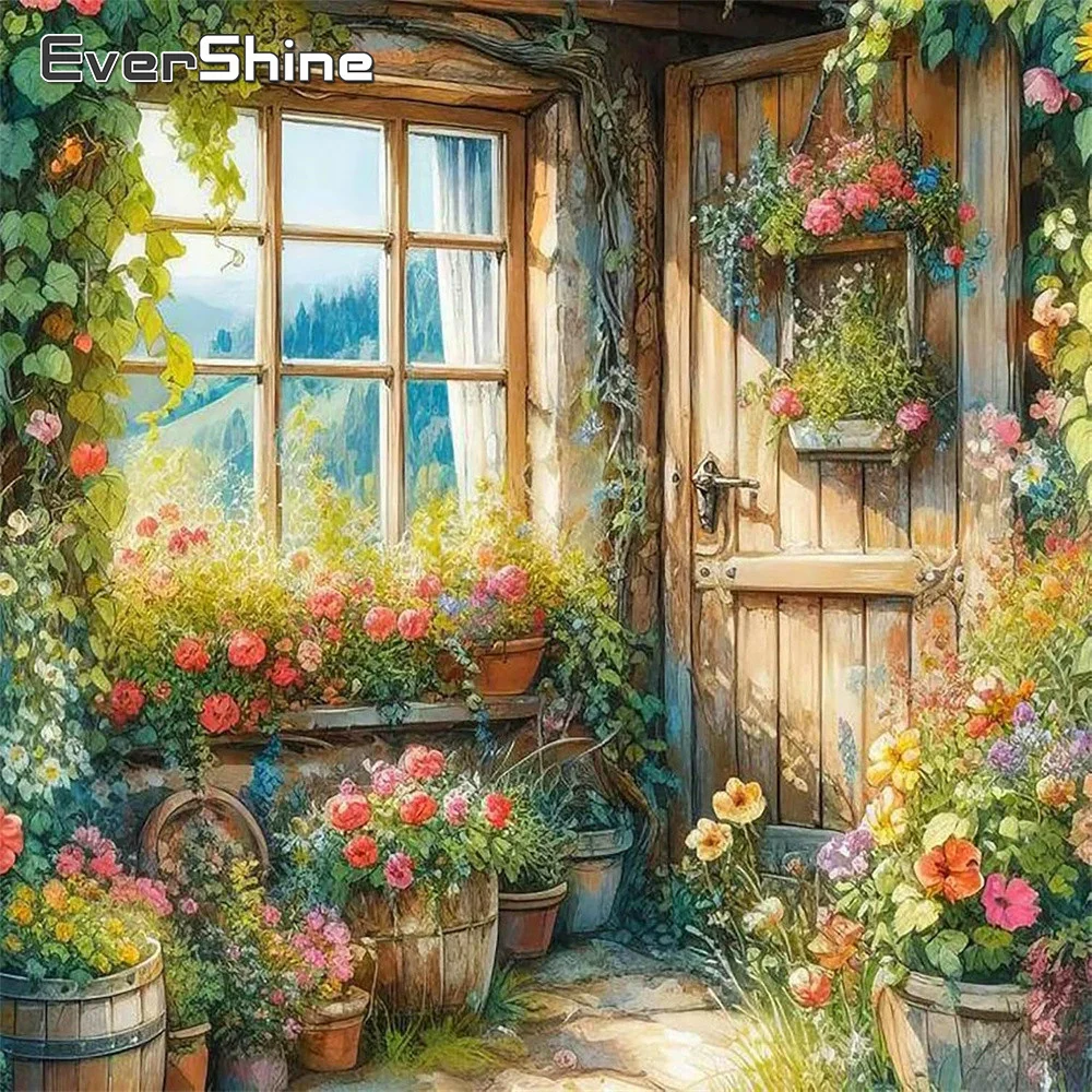 EverShine Diamond Painting Landschaft Vollquadratische Stickerei Blumenhaus Strass Mosaik Gänseblümchen Bastelset Handgemachtes Geschenk