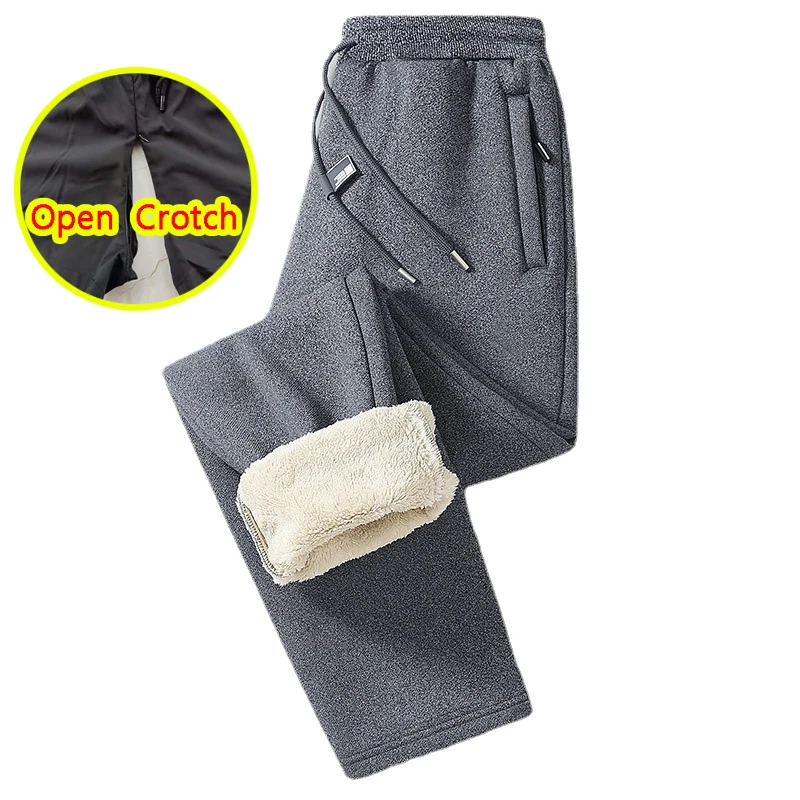 Man Winter Crotchless Thermal Hot Pants Hidden Zippers Thick Casual Sweatpants Pocket Fitness Clubwear Sexy Open Crotch Trousers