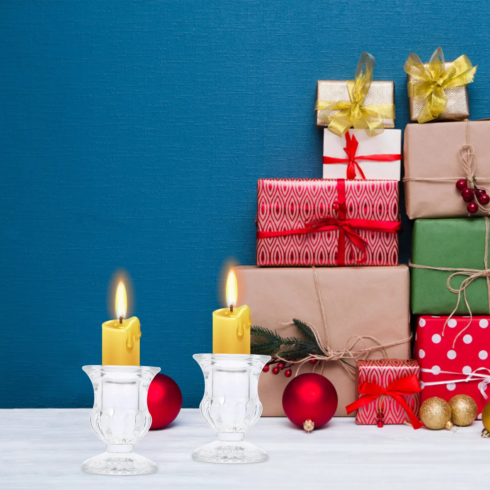 

2Pcs Glass Candleholders European Style Creative Simple Wedding Home Table Decor Glass Holder Candleholder Decor