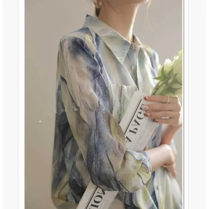 

Heavy Silk irt Women's New Design Cool Sle Sl Fabric Long Sve Waist-Cinching Faionable And Ele