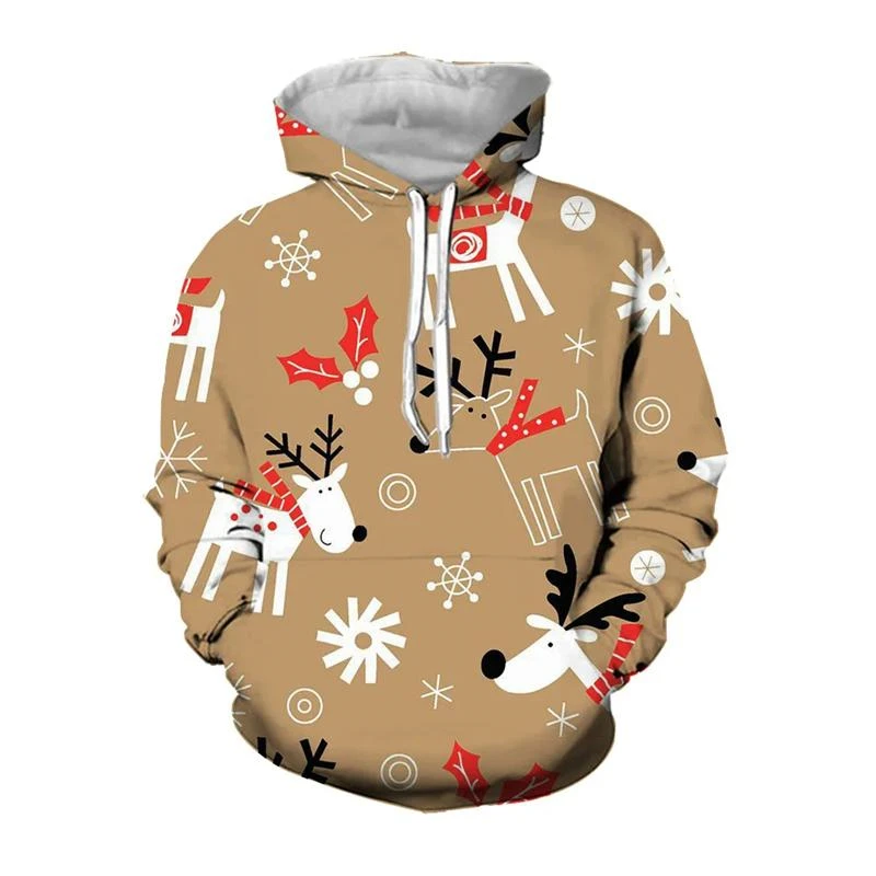 

Simple Christmas Elk Pattern Hoodies Fashion Trend Mens Autumn Long Sleeve 3D Printed Pullovers Casual Streetwear Harajuku Tops