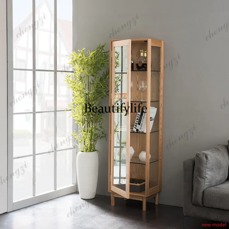 h178Japanese style, modern storage wine cabinet simple, display narrow cabinet glass side cabinet