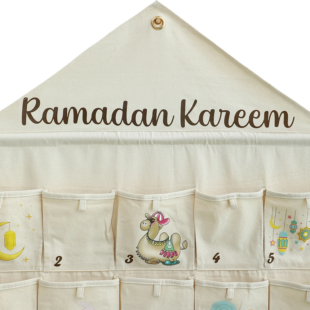 ปฏิทินนับถอยหลังรอมฎอน ปฏิทินนับถอยหลังวันอีดสำหรับเด็ก พร้อมหลังคา ของตกแต่งแขวนผนังรอมฎอนมูบาร็อคสำหรับบ้าน 30 วัน
