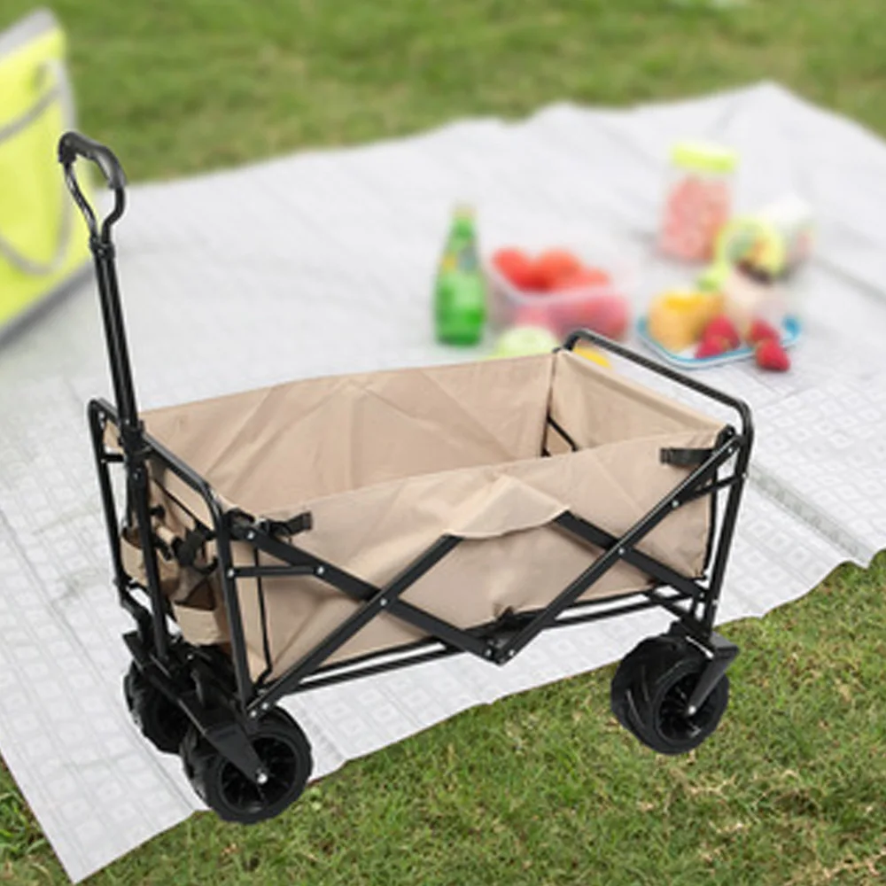 

Garden Cart Hand Cart Foldable Hand Trolley Beach Trolley Transport Trolley Drink Holder with Side Pocket Max 100kg