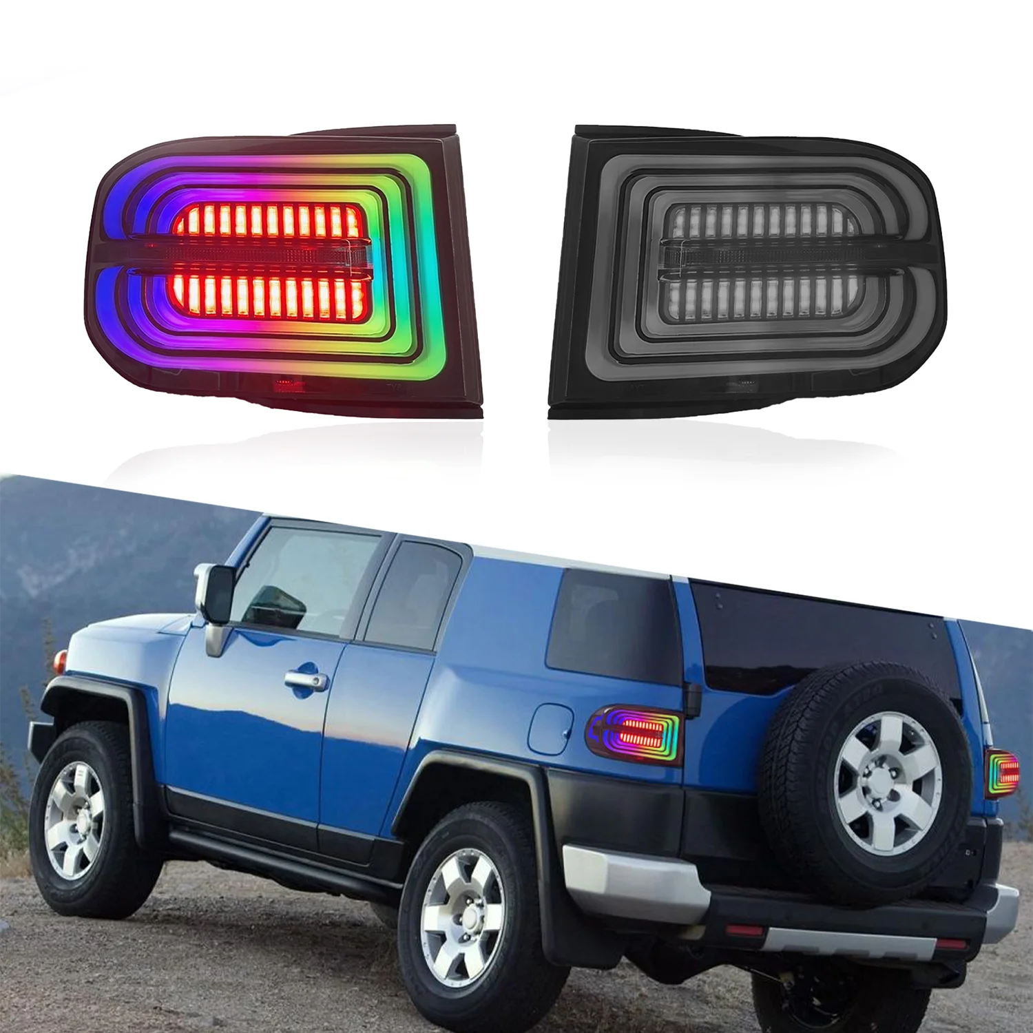 

Светодиодные задние фонари RGB для Toyota FJ Cruiser 2007-2020 с динамической анимацией, последовательный указатель поворота, автомобильные задние фонари в сборе