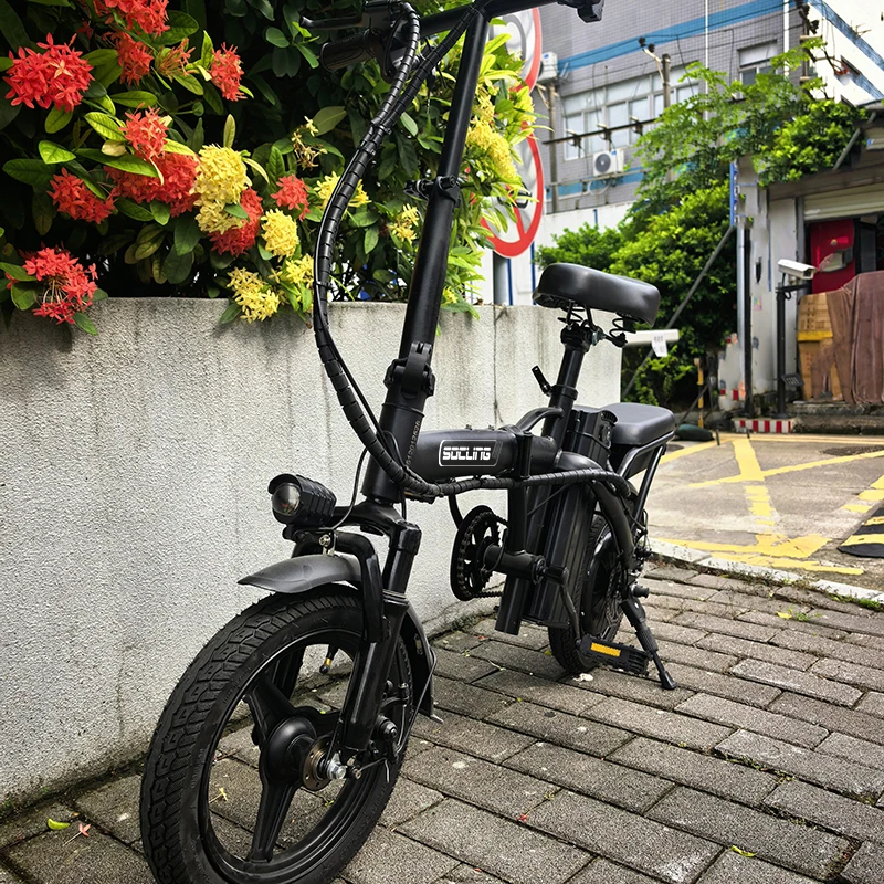 Black E-Bike, Front Shock Absorber, 500W Motor,48V Detachable Battery, 19.9MPH Top Speed, 14*2 All-Terrain Tires, Bright Headlight 3-Riding Modes Front Shock Absorptions 6-Hour Charging Time, City Commuter Bike image 7