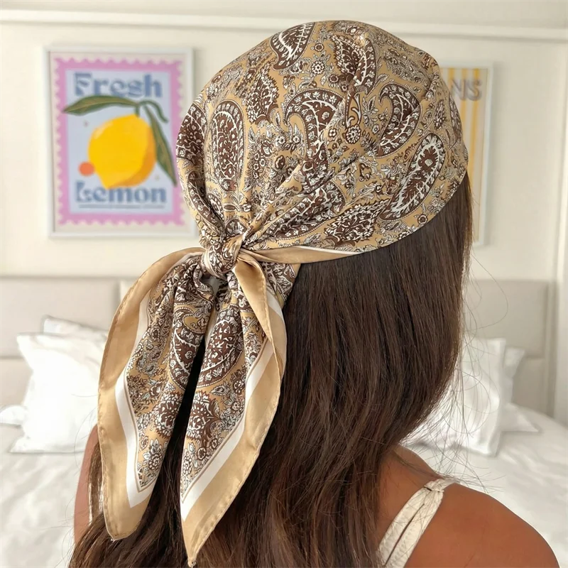 

70*70cm Square Silk Scarf for Women Fashion Ladies Satin Neck Hair Tie Bandana Female Foulard Beach Stoles Hijab Scarves Pareo