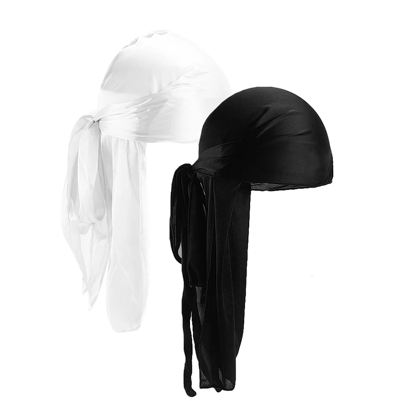 2 Stück seidige Satin-Durags für Herren, Designer-Mützen mit langem Schwanz, Doo-Lappen-Kappen, Du-Rags für Damen, Seidensatin-Krawatte, Do-Lappen-Kappe für Wellen – Detail 10