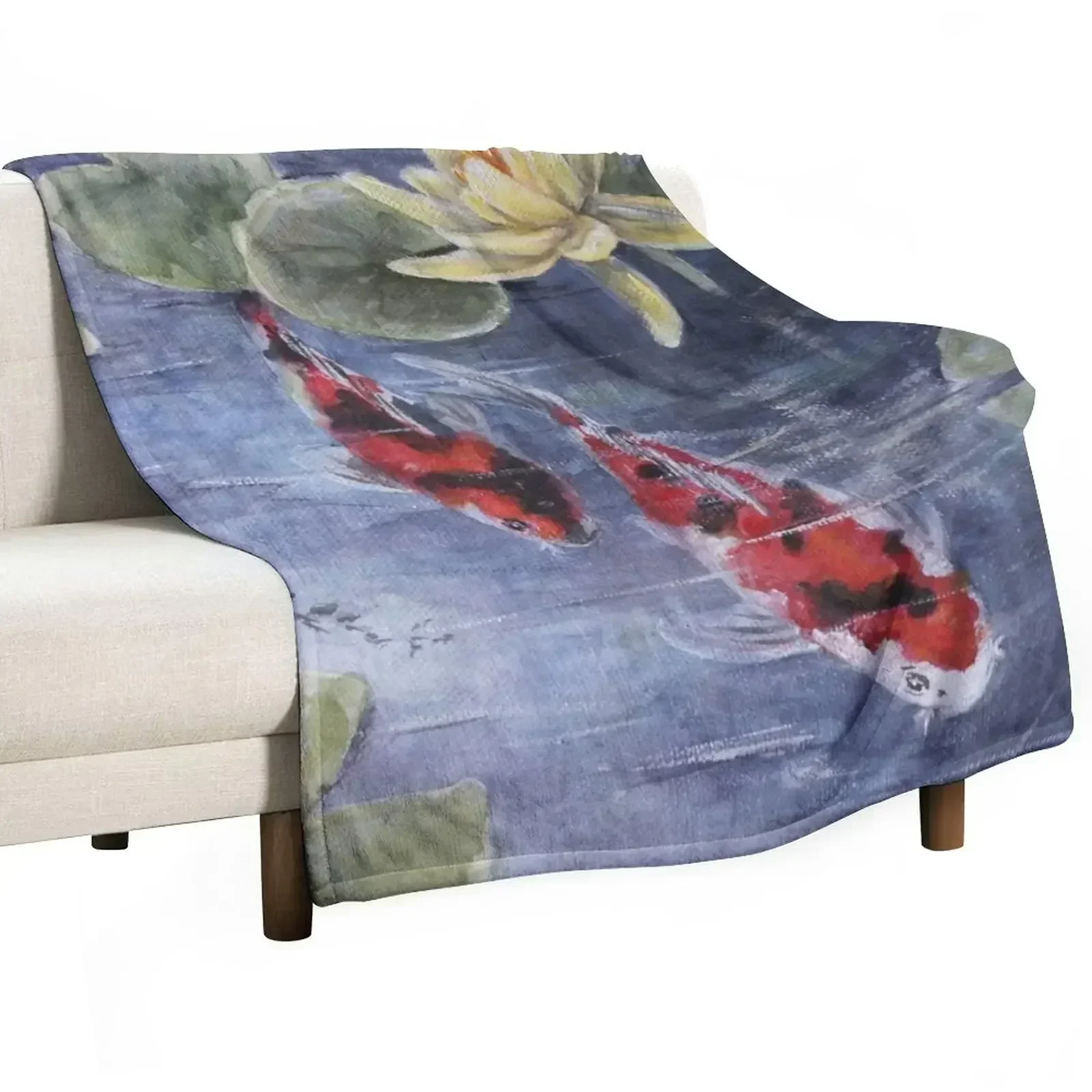 

Zen Water Garden Lotus | Red Koi Pond Throw Blanket Winter beds Retros Sleeping Bag Hairys Blankets