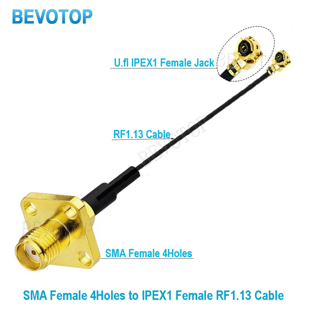 2PCS u.FL IPX to RP-SMA / SMA Female 4Hole Flange Panel Mount RF113 Pigtail WIFI Antenna Extension Cable Jumper