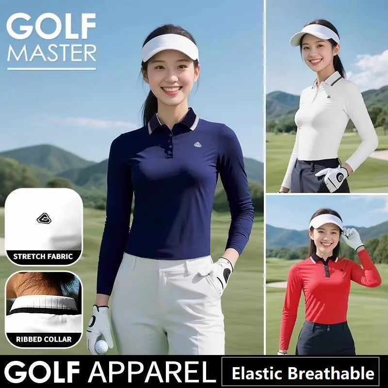 

PGM Women's New Golf Long-sleeved Top Fall/winter Elastic Breathable T-shirts Ladies Lapel Sports POLO Shirt Female Golf Wear