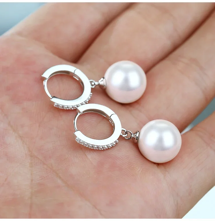 JewelryTop Freshwater Pearl Silver Plated Earrings Crystal Jewelry for Wemon Wedding Gift Party  Classic