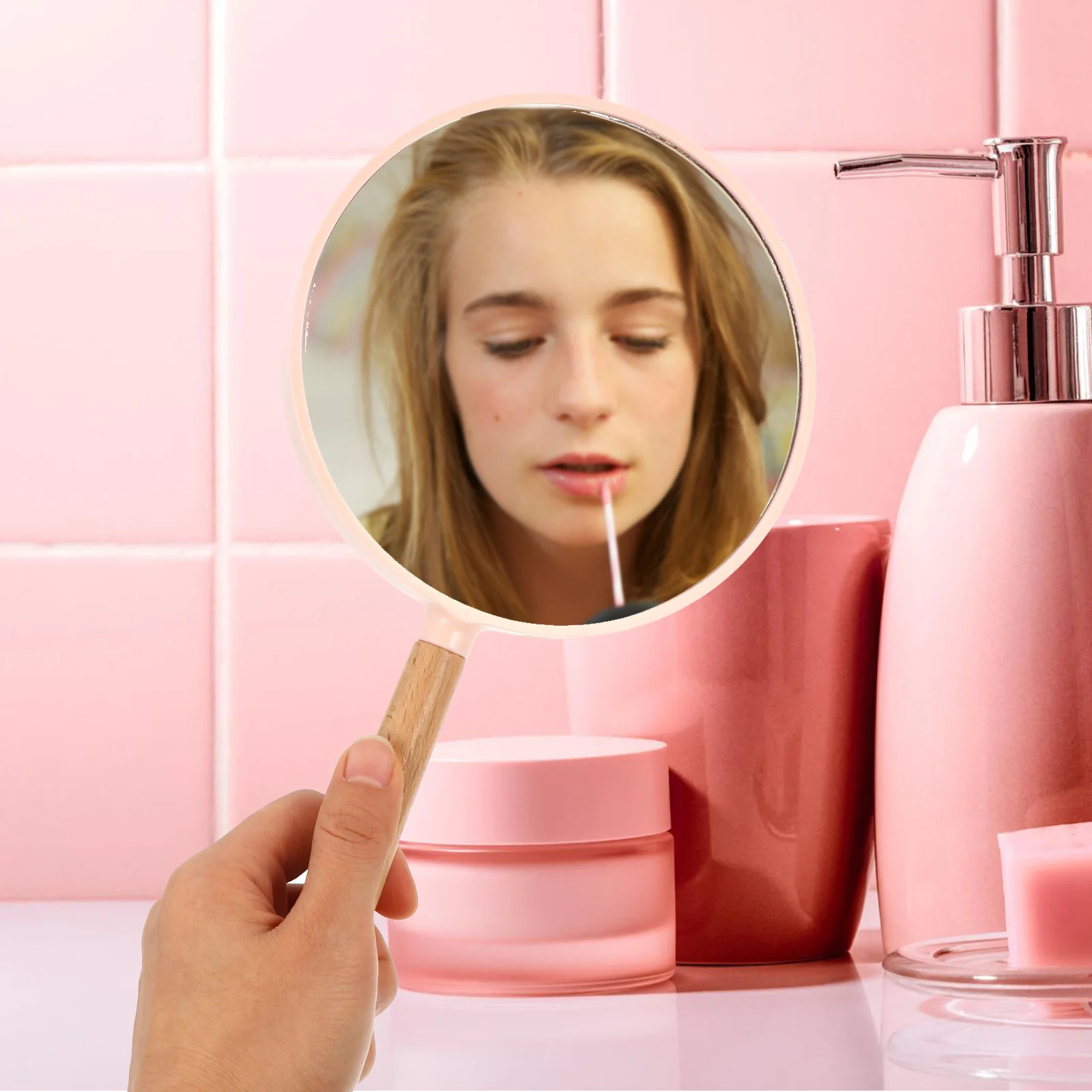 

Vanity Mirror Makeup with Handle Handheld Double-Side Mirrors Travel