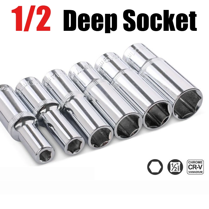 1/2Inch Drive Deep Sockets Metric Socket Wrench Head 8-32mm Standard Durable Socket Wrench Head Tire Removal Tools
