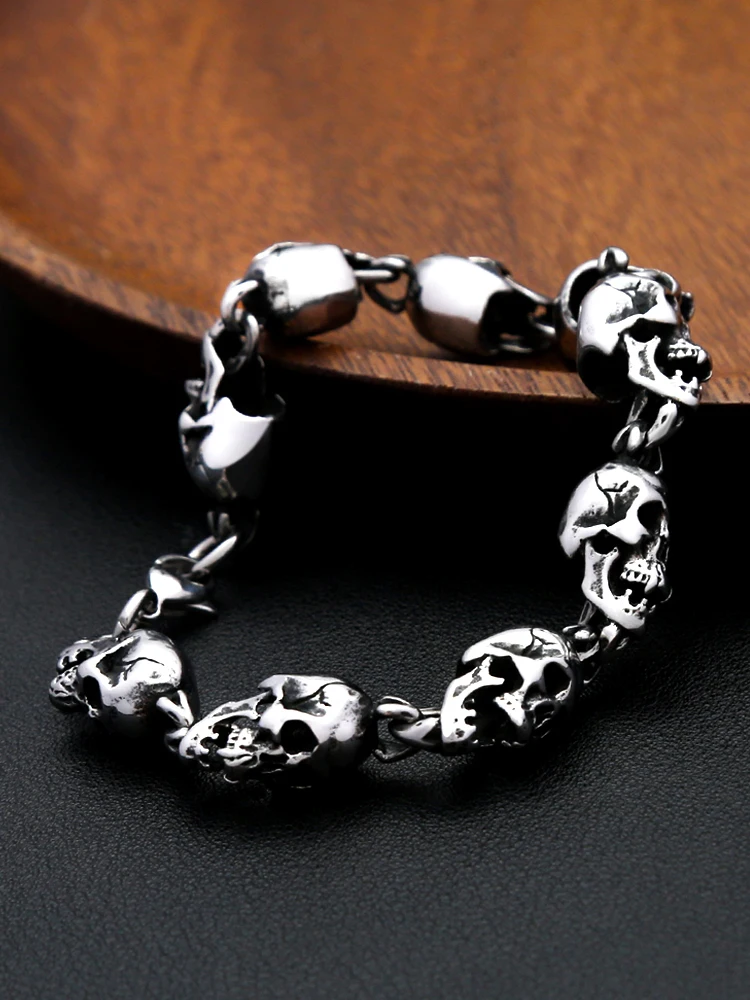 AliExpress NORTHMAN Gothic Vintage Full Skull Bracelet For Men 316L Stainless Steel Motorcycle Riding Rock Bike Hip Hop Punk Jewelry Halloween Gifts