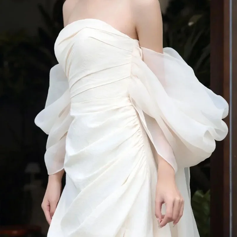 Leichtes Hochzeitskleid für Frauen, elegantes, sexy Schießkleid, trägerloses Abendkleid, Ballkleider, rückenfrei, Host-Cocktail-Partykleid