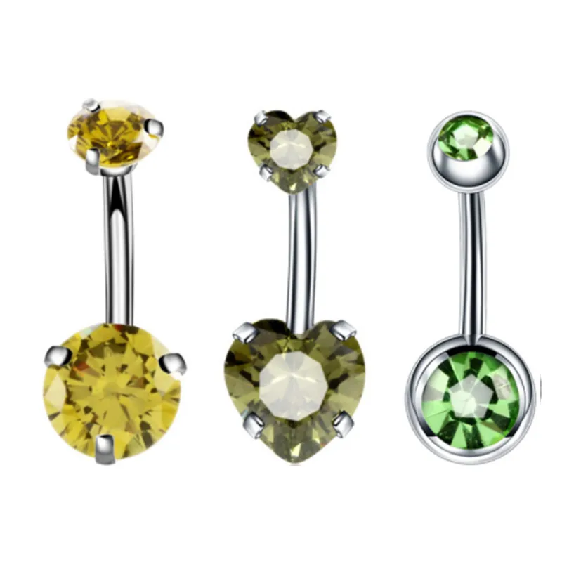 3PCS Pink Crystal Belly Button Rings Set