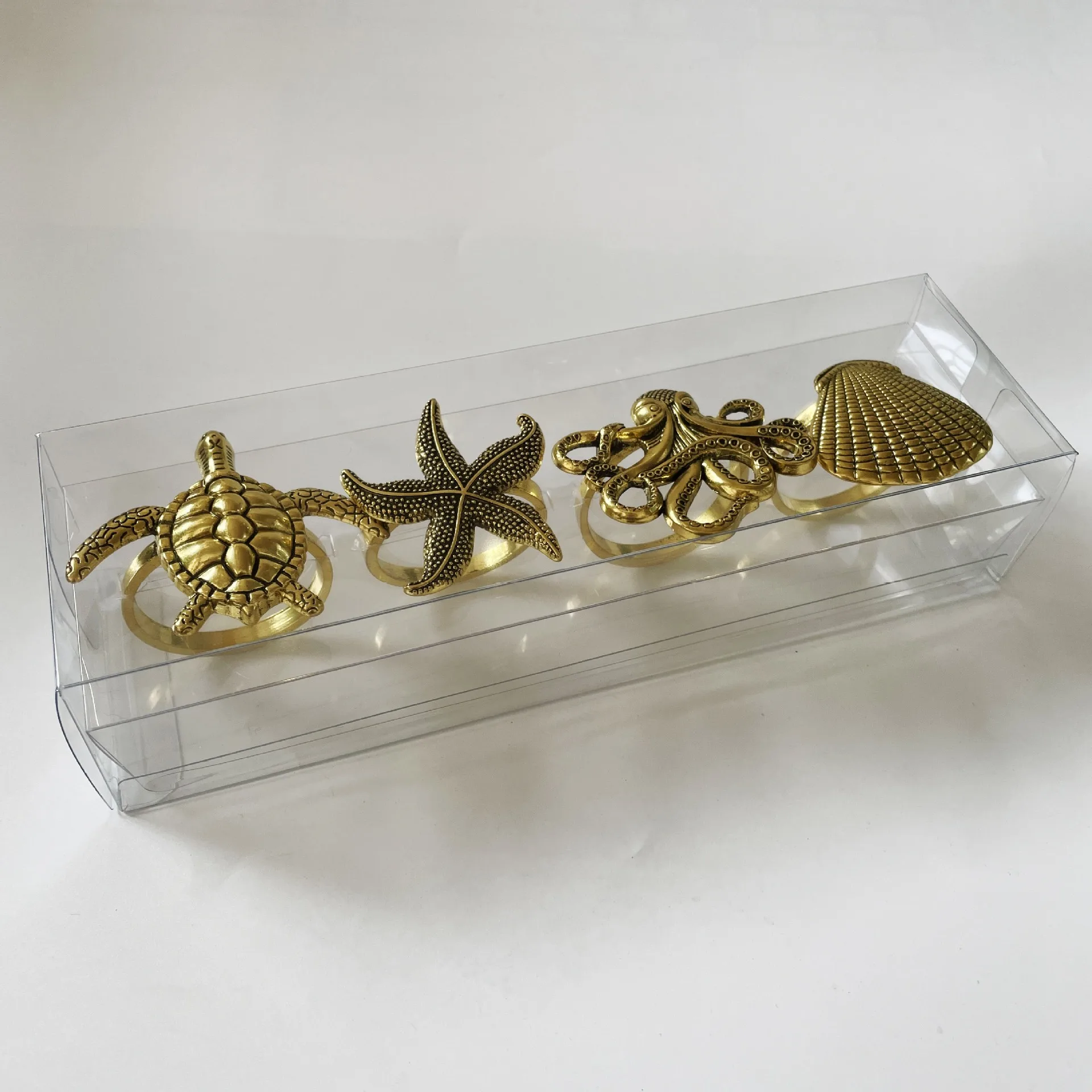 4pcs Ocean Theme Napkin Rings – Starfish Turtle Seashell Serviette Holders for Beach Wedding, Vacation & Coastal Table Decor