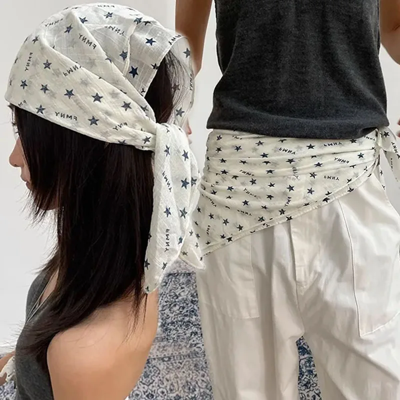 

Large Square Star Hair Scarf Spicy Girl Hip Hop Punk Bandana Turban Y2K Retro Streetwear Fashion Women Silk Scarf Headband New