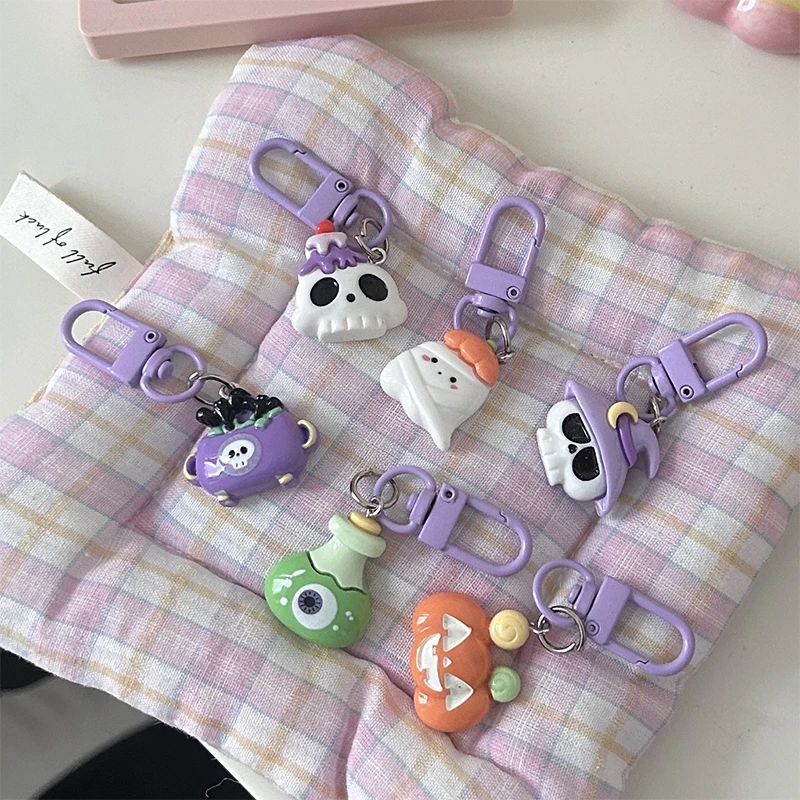 Cute Cartoon Halloween Pumpkin Ghost Keychain Pendant For Women Kids Kawaii Car Key Ring Backpack Decoration Accessories Gifts image 3