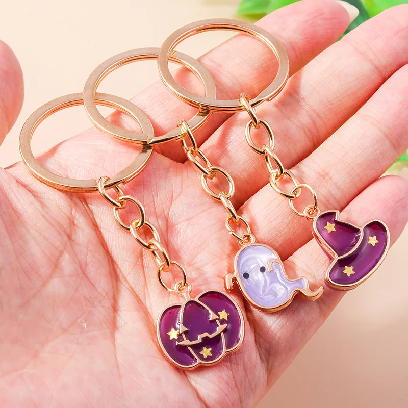 Aihua Mode Halloween Schlüsselanhänger Emaille Gruseliger Geisterhut Kürbis Schlüsselanhänger für Frauen Halloween Nacht Schmuck – Detail 1