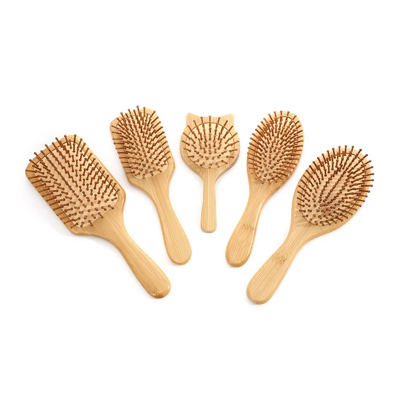 Escova de cabelo de madeira de bambu, Massagem Pente, Massageador do couro cabeludo para o crescimento do cabelo, Anti-estático, alisamento, barba macia, bebê