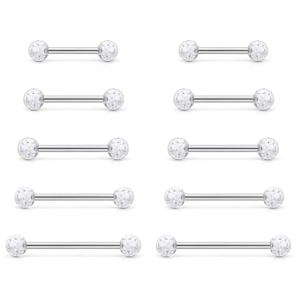 14G Surgical Steel Straight Barbell - Tongue & Nipple Rings for Women & Men - Length 12/14/16/18/22mm - Piercing Jewelry