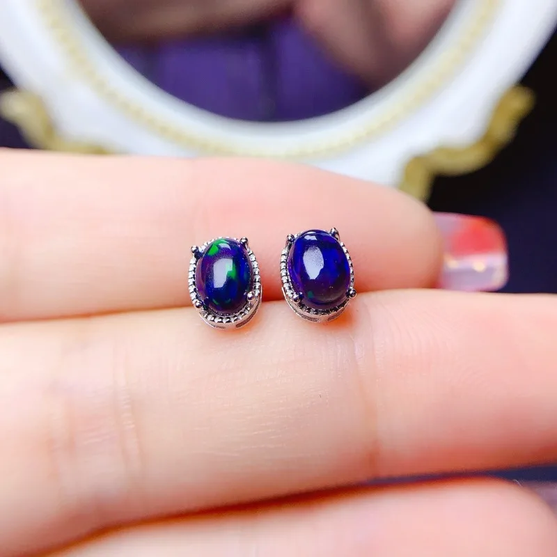 SACEGEMS Fashion Jewelry Earrings for Women 925 Sterling Silver 5*7MM Natual Opal Stud Earrings Wedding Party Fine Jewelry Gift