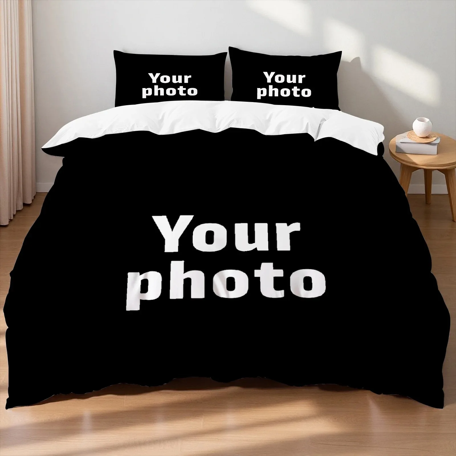 Benutzerdefiniertes Foto-Bettbezug-Set, 3D-gedrucktes Bettwäsche-Set, hochladen Sie Ihr Foto-Logo, weich, Einzelbett, Doppelbett, Größe 2–3 Stück, ohne Blatt für Heimdekoration