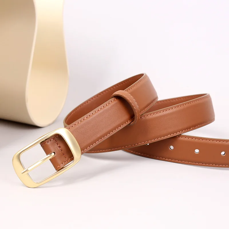 Famicare Luxury Soft Cowhide Ladies Real Genuine Leather Cowskin Pin Belt Waistband for Girls Women Metal Buckle Fashionable