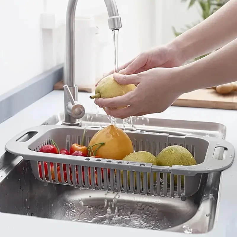 1pcThickened Retractable Sink Drain Rack, Plastic Dish Chopsticks Rack, Household Kitchen Vegetable Storage Rack, Drain Basket