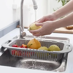 1pcThickened Retractable Sink Drain Rack, Plastic Dish Chopsticks Rack, Household Kitchen Vegetable Storage Rack, Drain Basket