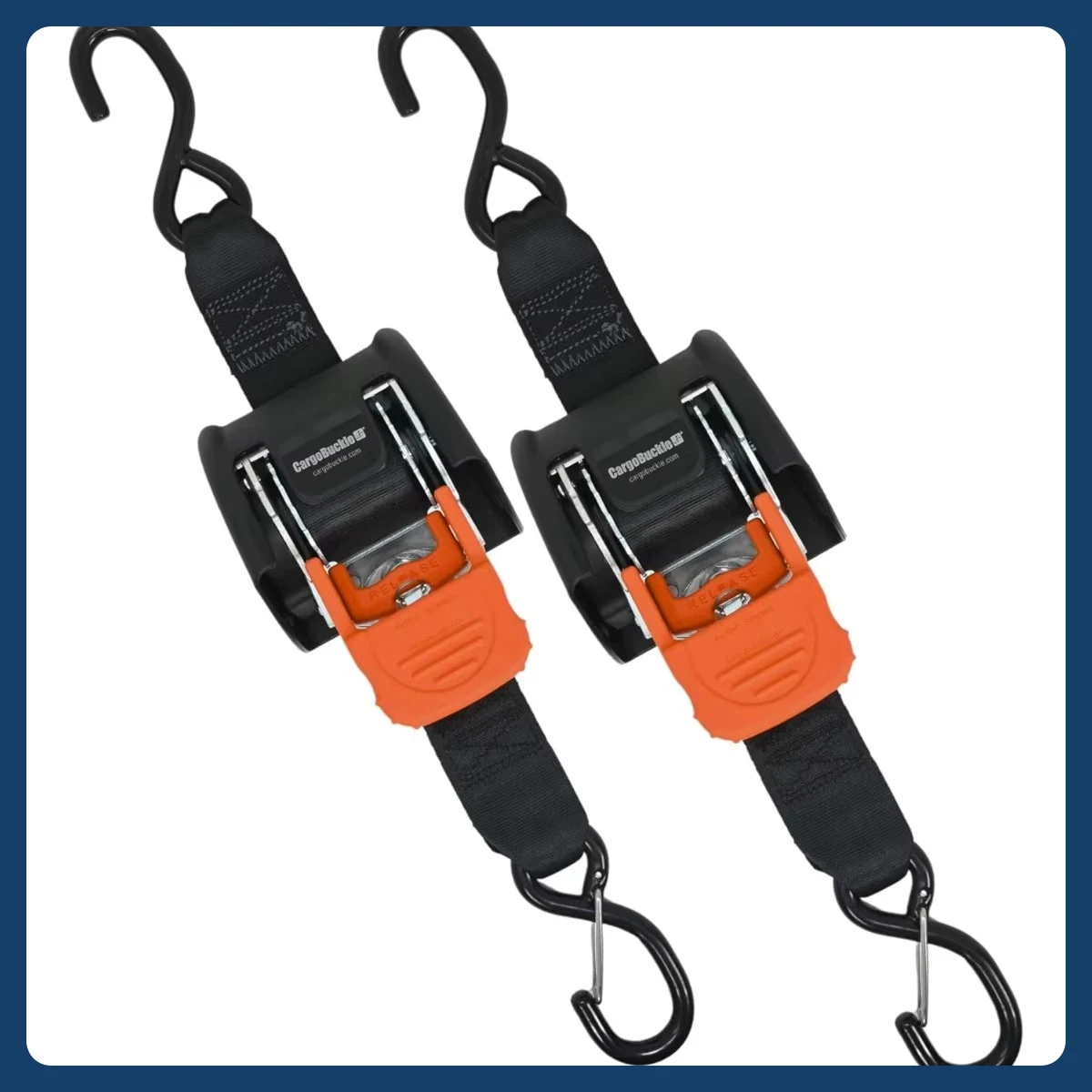 2-Pack 2-Inch Retractable Ratchet Tie-Downs. 2,500lbs Break Strength with Dual S-Hooks for Secure Transport of Cargo & Equipment