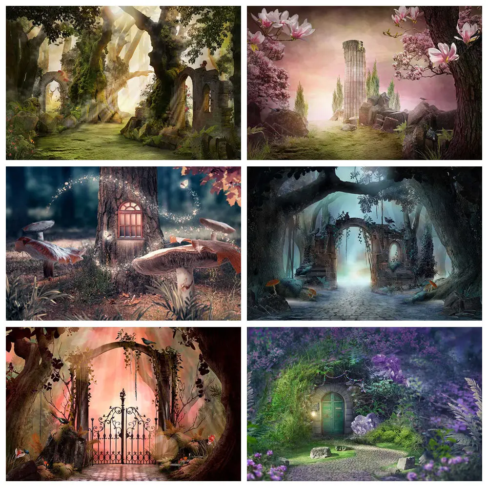 

MOON.QG Fairy Wonderland Birthday Backdrop Photography Forest Mushroom Flower Photozone Background Child Studio Photobooth Props